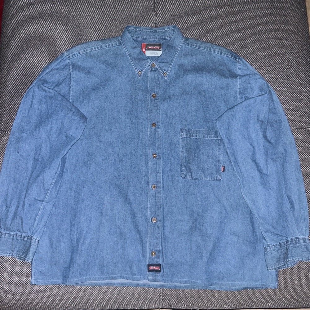 Vintage Dickies Blue Denim Long Sleeve Shirt 2XL Workwear